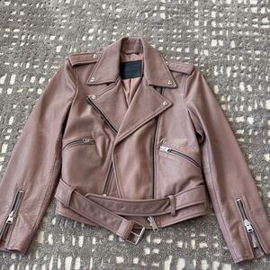 All Saints Mauve Leather Moto Jacket - Balfern Biker